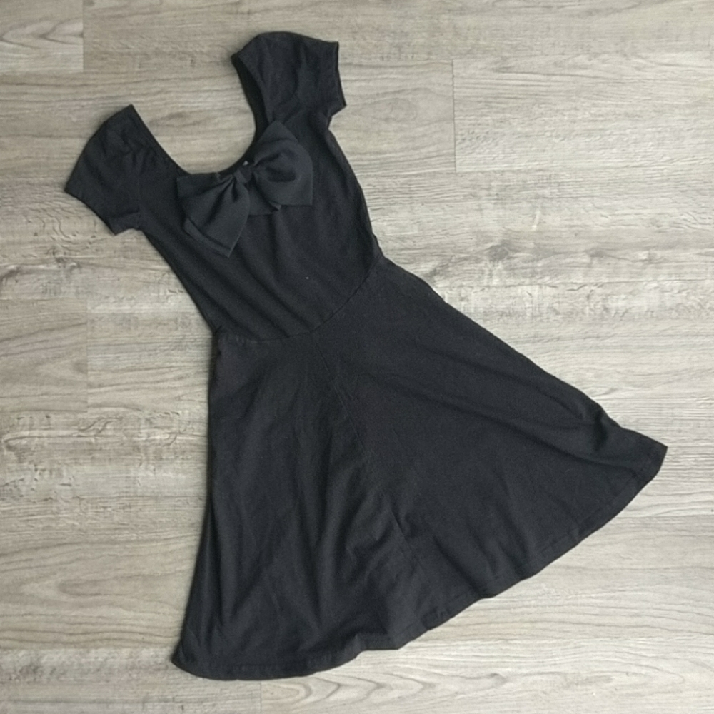 H&M Black Swing Dress w/ Bow and Scoop Neck